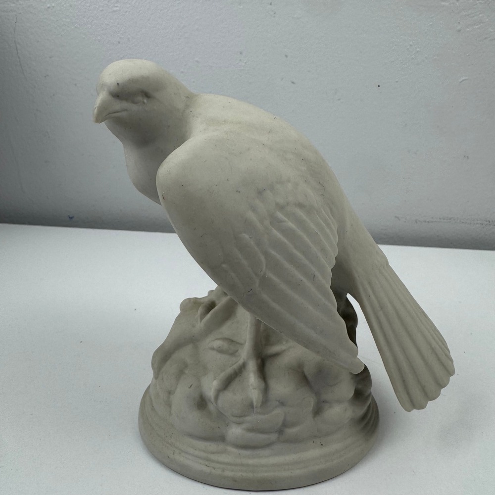 Vtg Bisque Porcelain Falcon Hawk Figurine Made in Spain Bird of Prey Decor